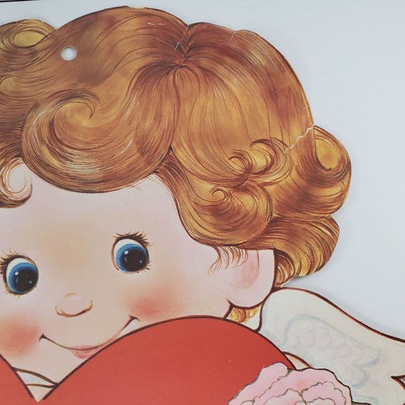 Vintage Peck Valentine's Day Die Cut Cupid Angel Baby Decoration Flocked 1982 - Picture 3 of 5